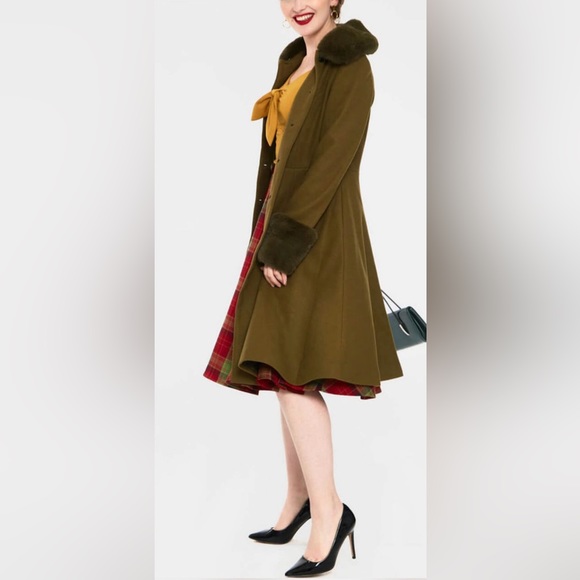💚 NWT! Voodoo Vixen Retro 40s Olive Green Coat - Picture 3 of 11
